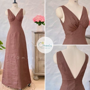 Linen Maxi Dress Fitting Linen Dress Backless Dress Minimalist Custom Dress Sheath Wedding Dresses Deep V Dress Bridesmaid Gifts For Her