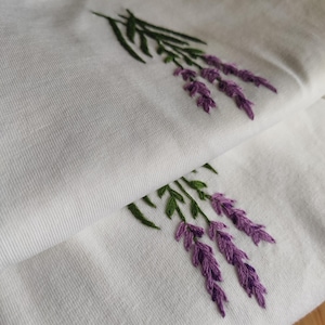 Hand embroidered T-shirt, embroidered lavender. Lavender flowers on t-shirt, t-shirt design