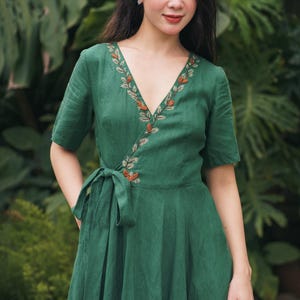 Sleeveless Linen Summer Maxi Dress, Flower Embroidered Linen Dress, Long Linen Dress Women, Natural Linen Maxi Dress, Boho Linen Dress