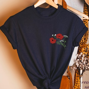 Embroidered Flower T-shirt Organic Cotton T shirt Poppy Wildflower Shirt Botanical Bio Tshirt Cottagecore Eco Tee
